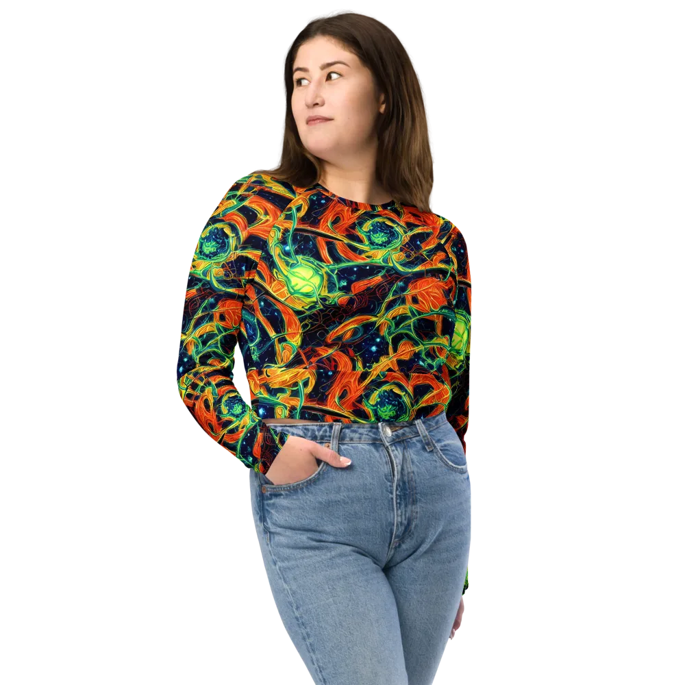 Neon Ember Garden on Long Sleeve Crop Top — Front
