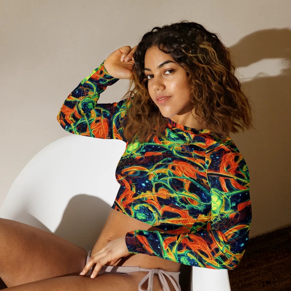 Neon Ember Garden on Long Sleeve Crop Top — Left Front