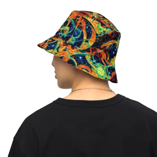 Neon Ember Garden on a Reversible Bucket Hat