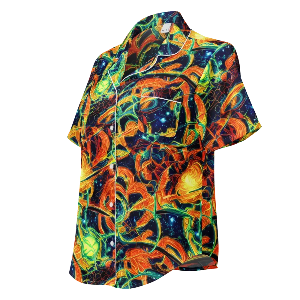 Neon Ember Garden on Women's Short Sleeve Pajama Top — Left Front