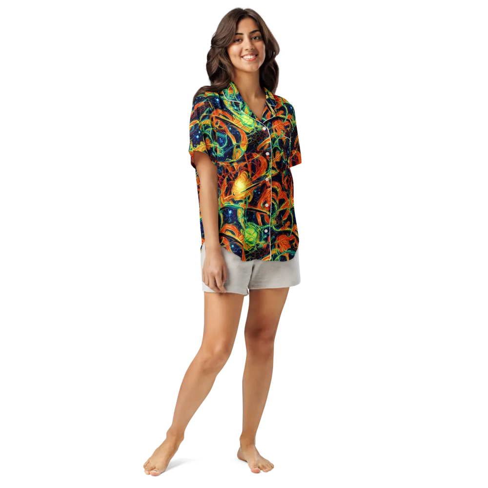 Neon Ember Garden on Women's Short Sleeve Pajama Top — Front
