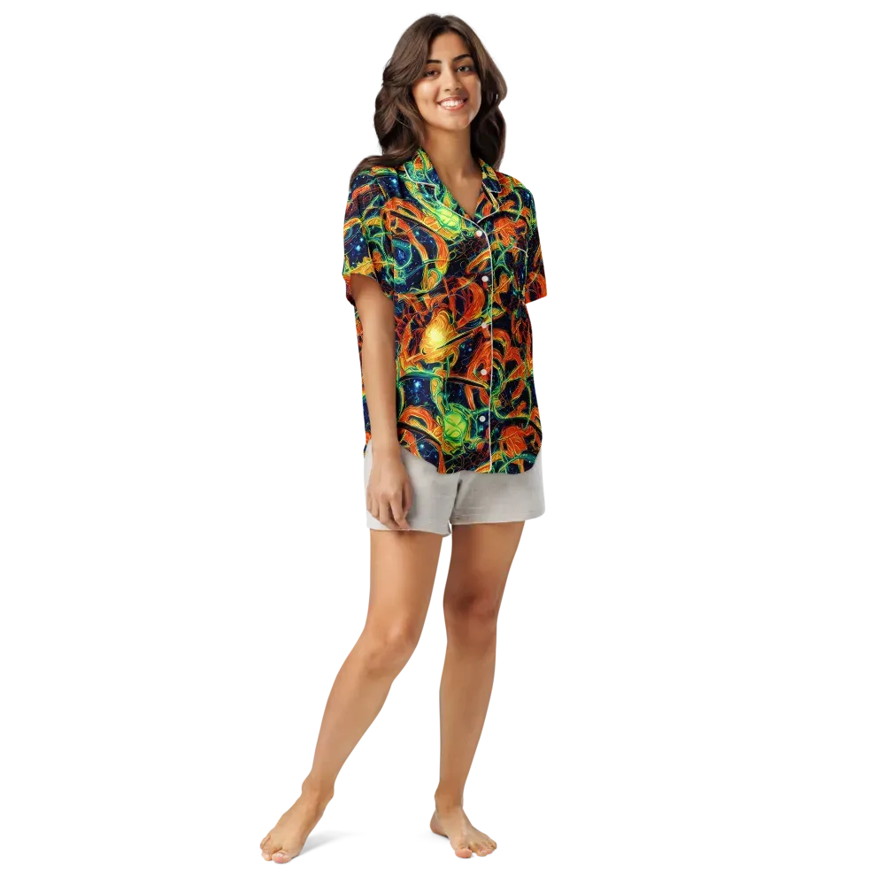 Neon Ember Garden on Women's Short Sleeve Pajama Top — Front