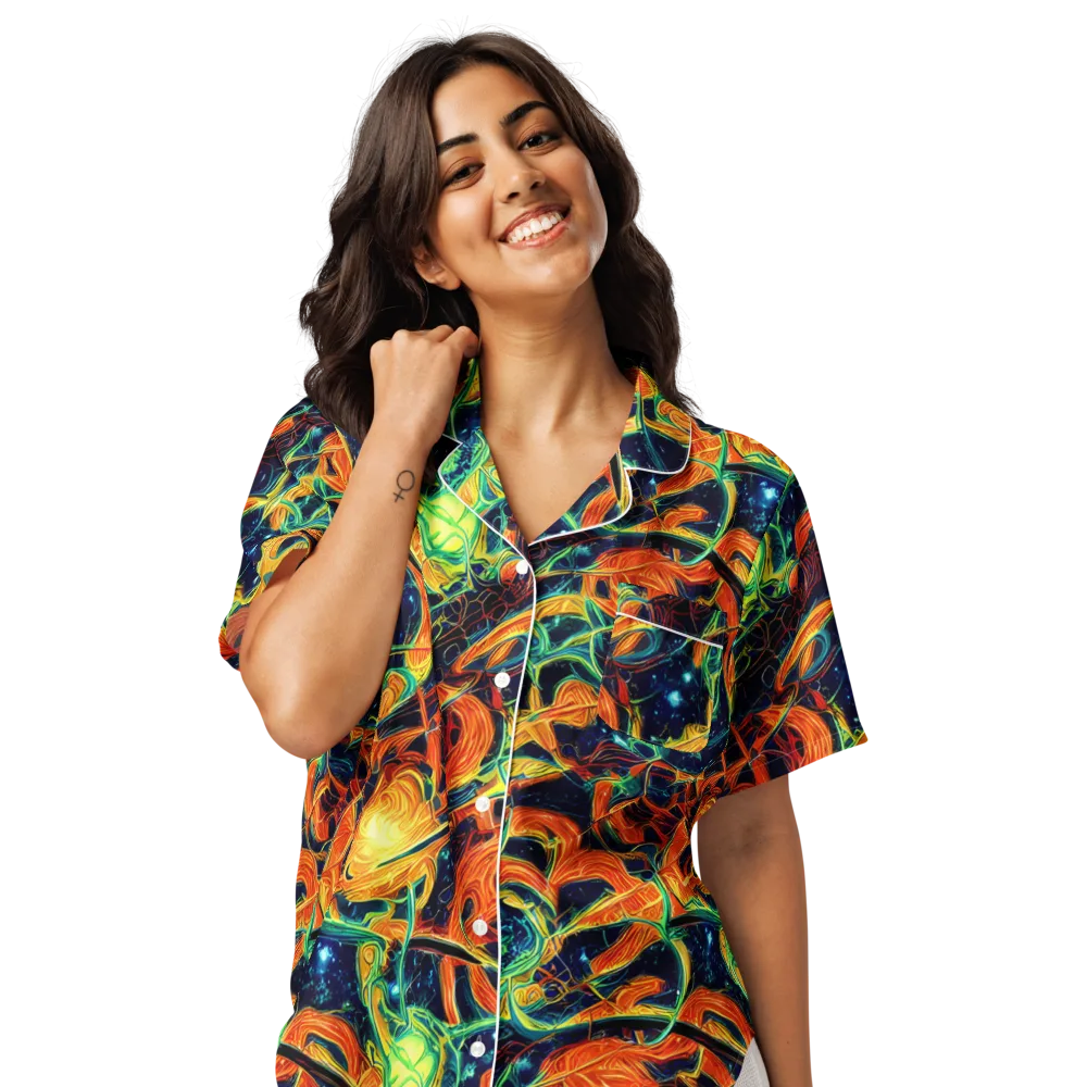 Neon Ember Garden on Women's Short Sleeve Pajama Top — Front