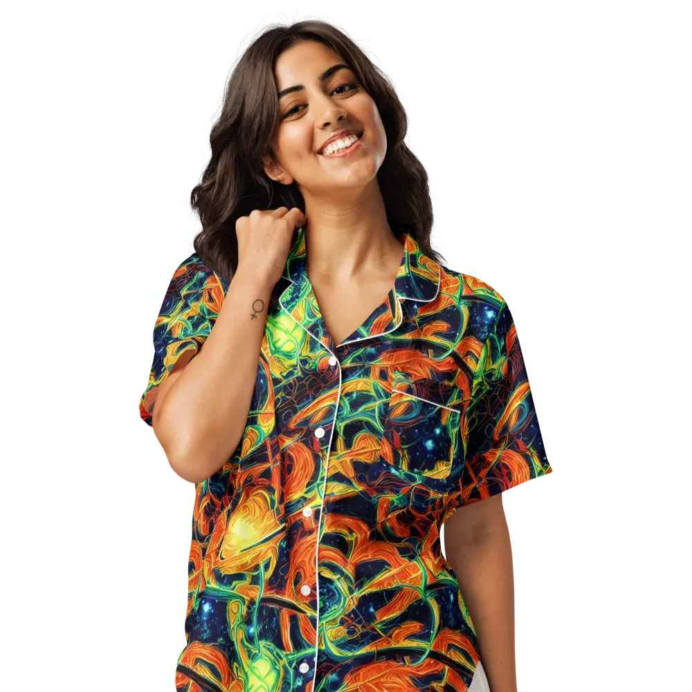 Neon Ember Garden on Women's Short Sleeve Pajama Top — Front