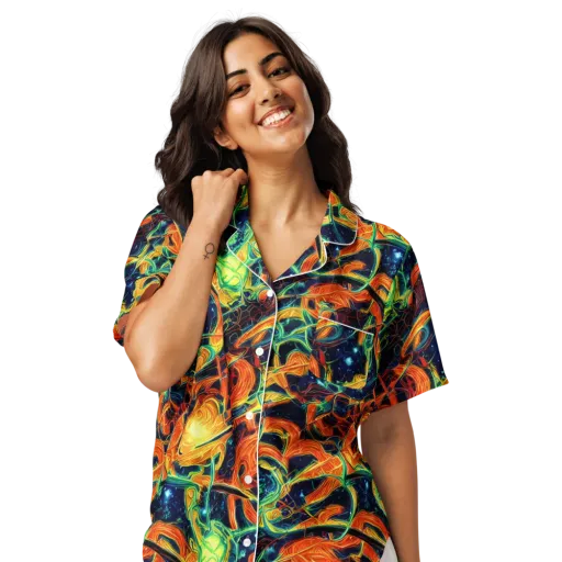 Neon Ember Garden on a Women's Short Sleeve Pajama Top