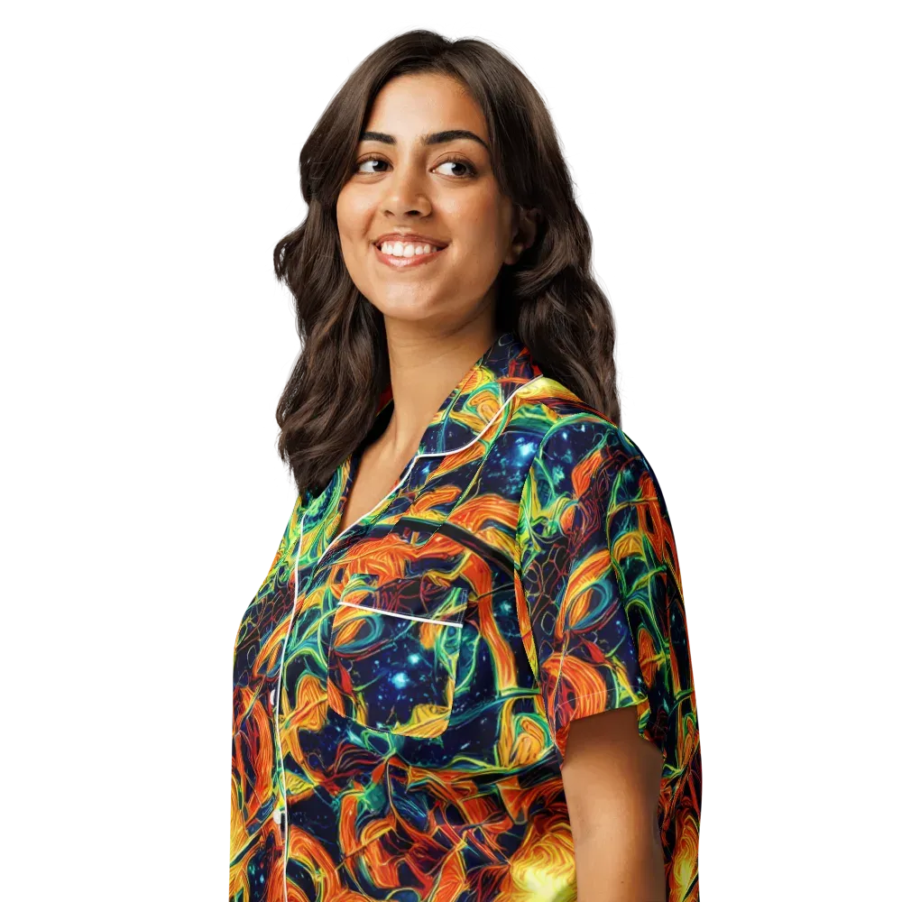 Neon Ember Garden on Women's Short Sleeve Pajama Top — Left Front