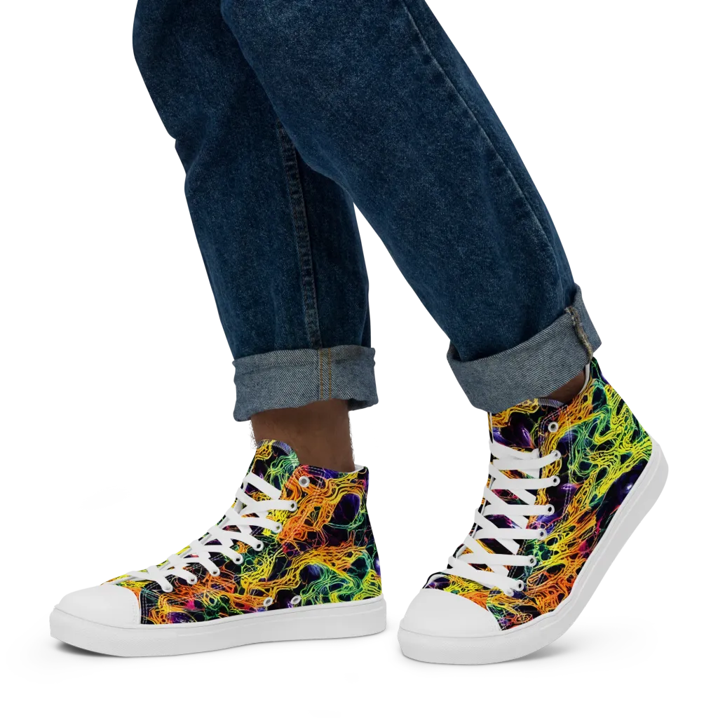 Voltage Veins on Men's High Top Canvas Shoes — Left