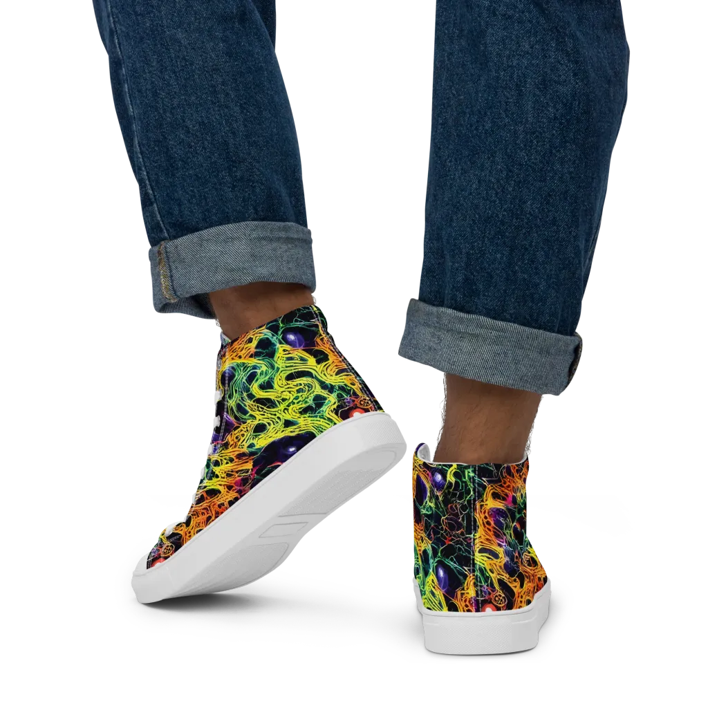 Voltage Veins on Men's High Top Canvas Shoes — Back