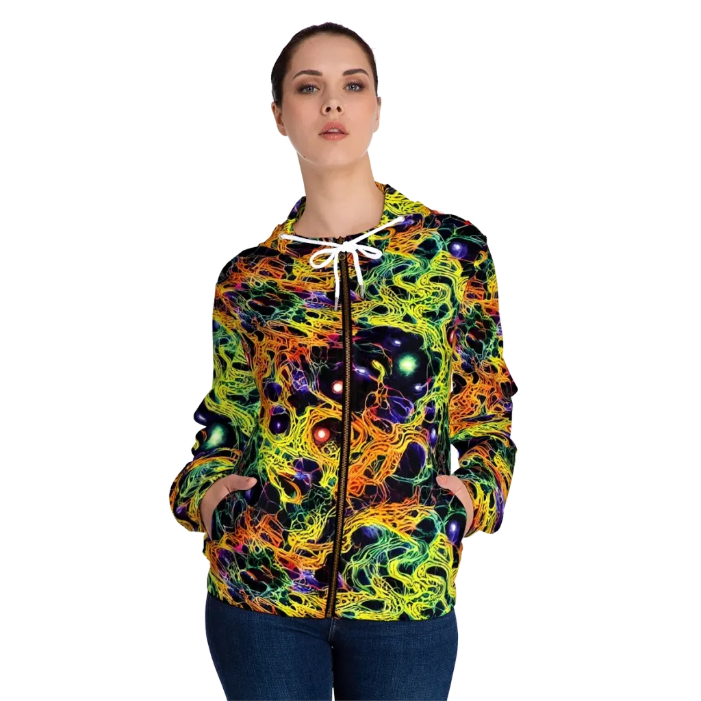 Voltage Veins on Women's Full-Zip Hoodie — Front On Person