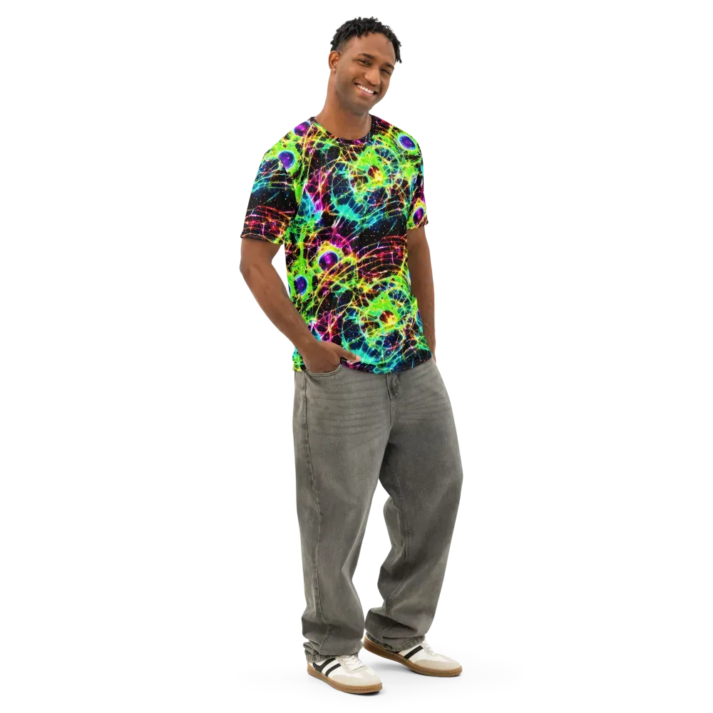 Galactic Tangled Light on Men's Cotton Crew Neck T-Shirt — Right Front