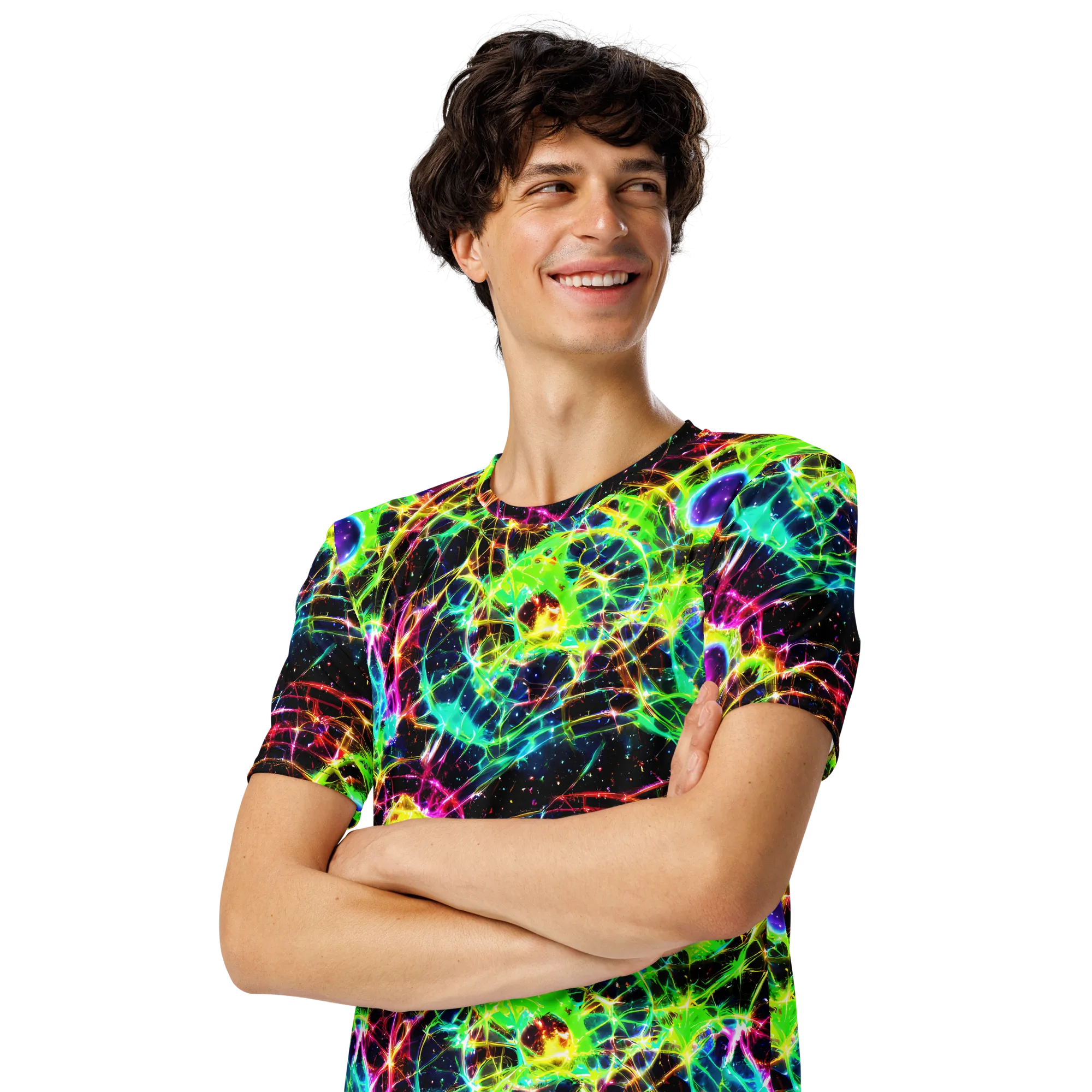 Galactic Tangled Light on Men's Crew Neck T-Shirt — Left Front