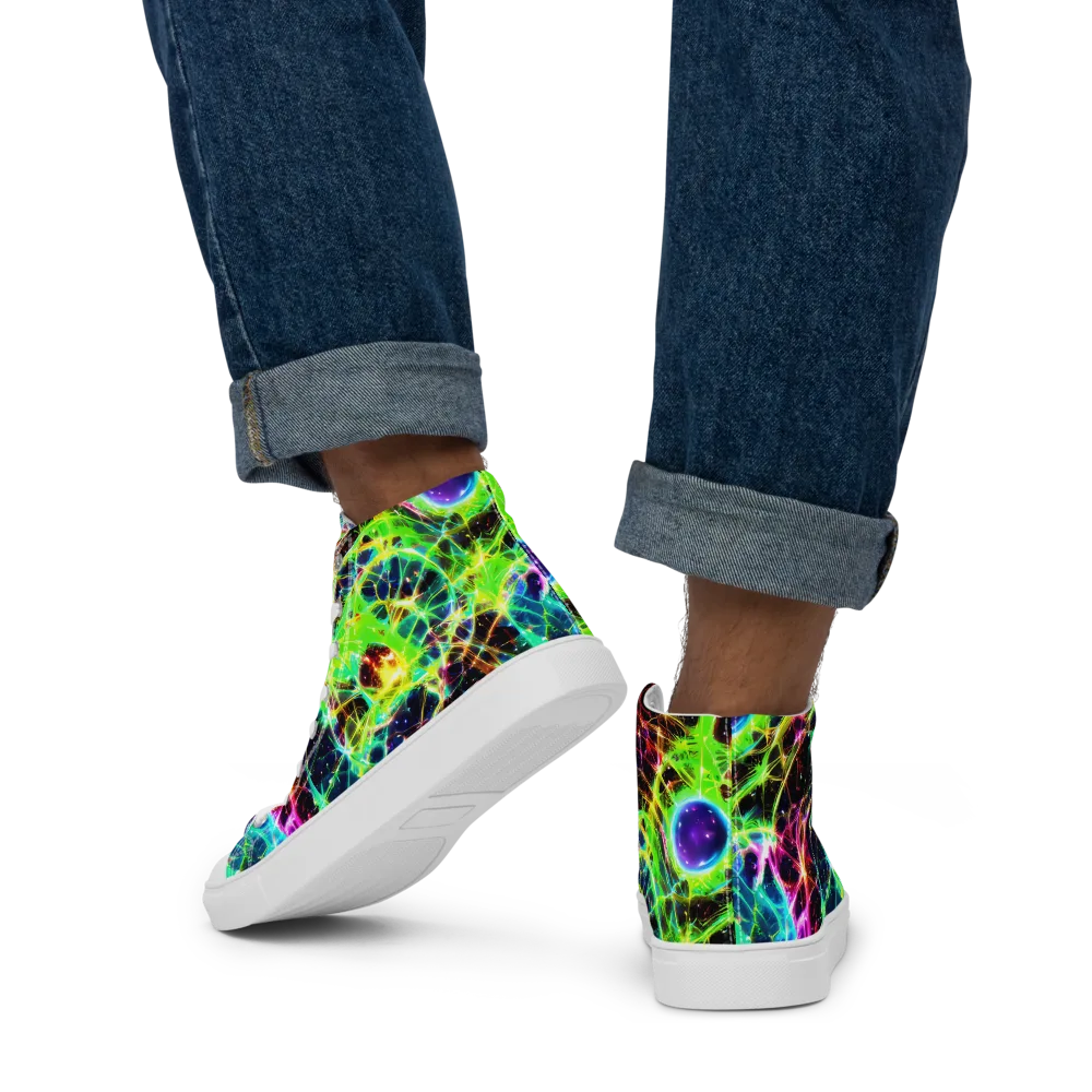 Galactic Tangled Light on Men's High Top Canvas Shoes — Back