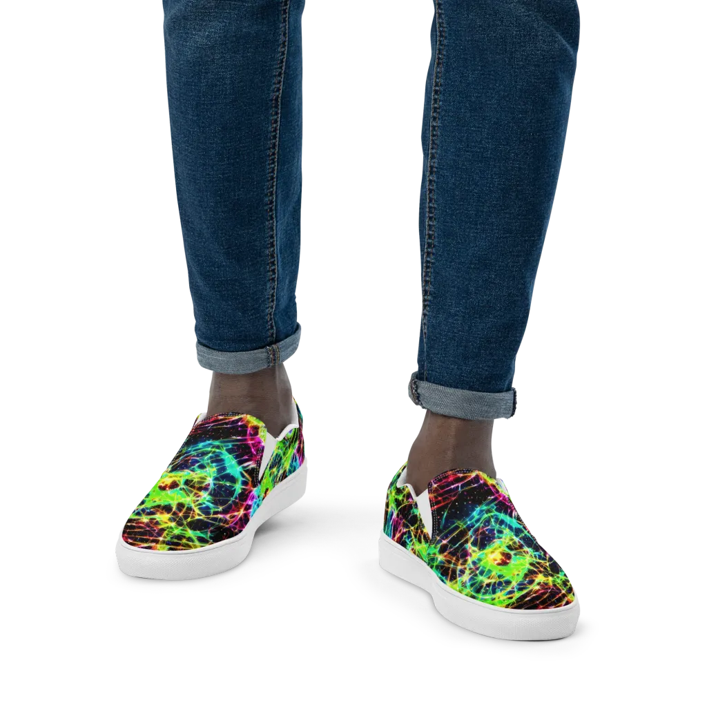 Galactic Tangled Light on Men's Slip-On Canvas Shoes — Front