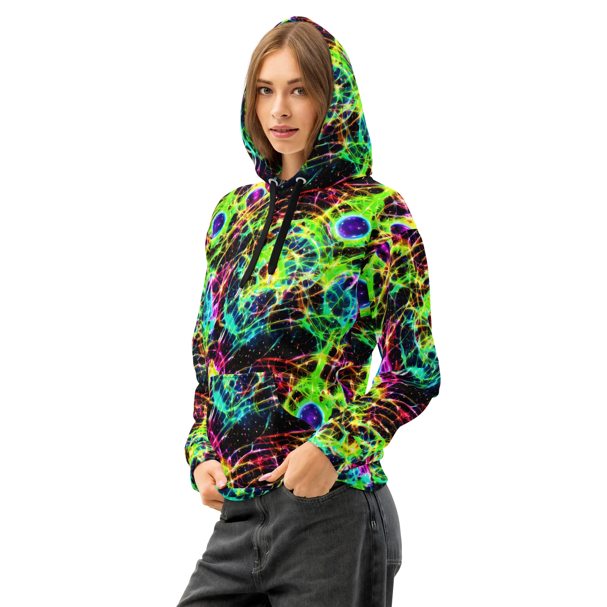 Galactic Tangled Light on Cotton Hoodie — Left Front