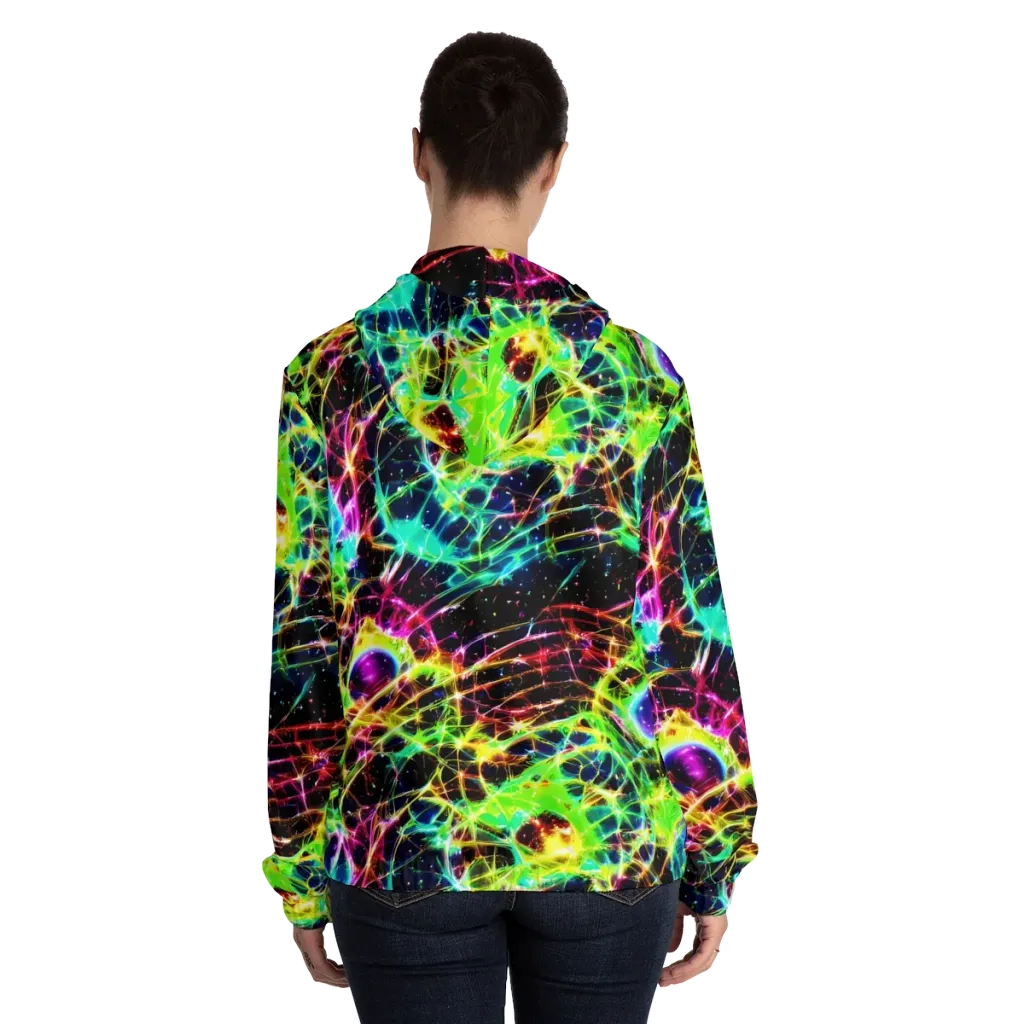 Galactic Tangled Light on Women's Full-Zip Hoodie — Back On Person