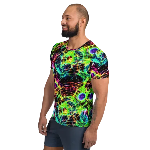 Galactic Tangled Light on a Men's Athletic T-Shirt