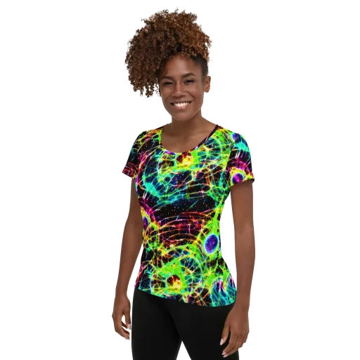 Galactic Tangled Light on a Women's Athletic T-Shirt