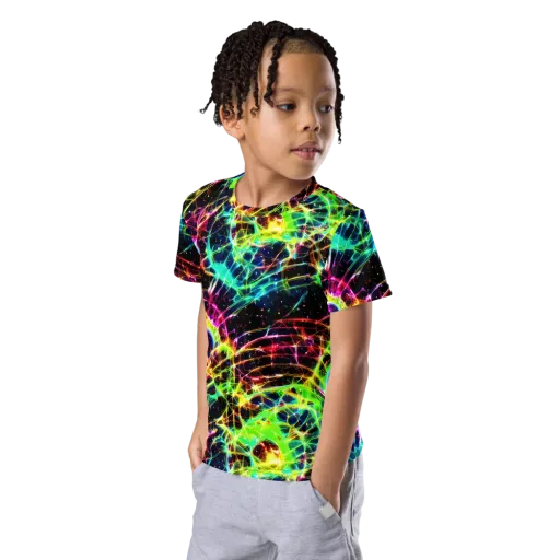 Galactic Tangled Light on a Kids Crew Neck T-Shirt