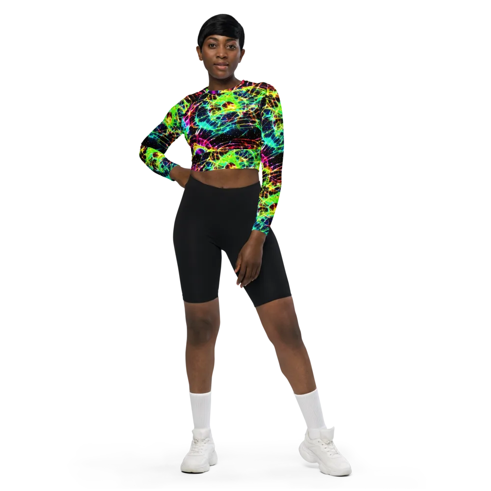 Galactic Tangled Light on Long Sleeve Crop Top — Front