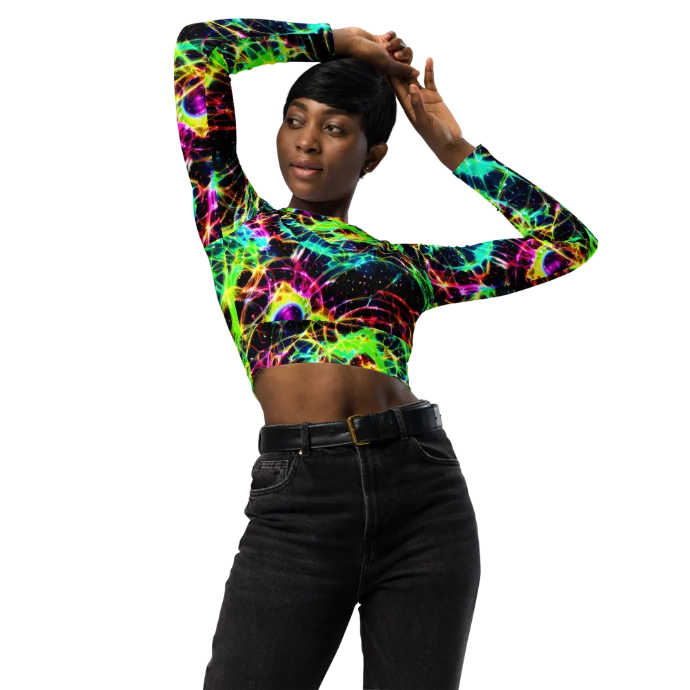 Galactic Tangled Light on Long Sleeve Crop Top — Front