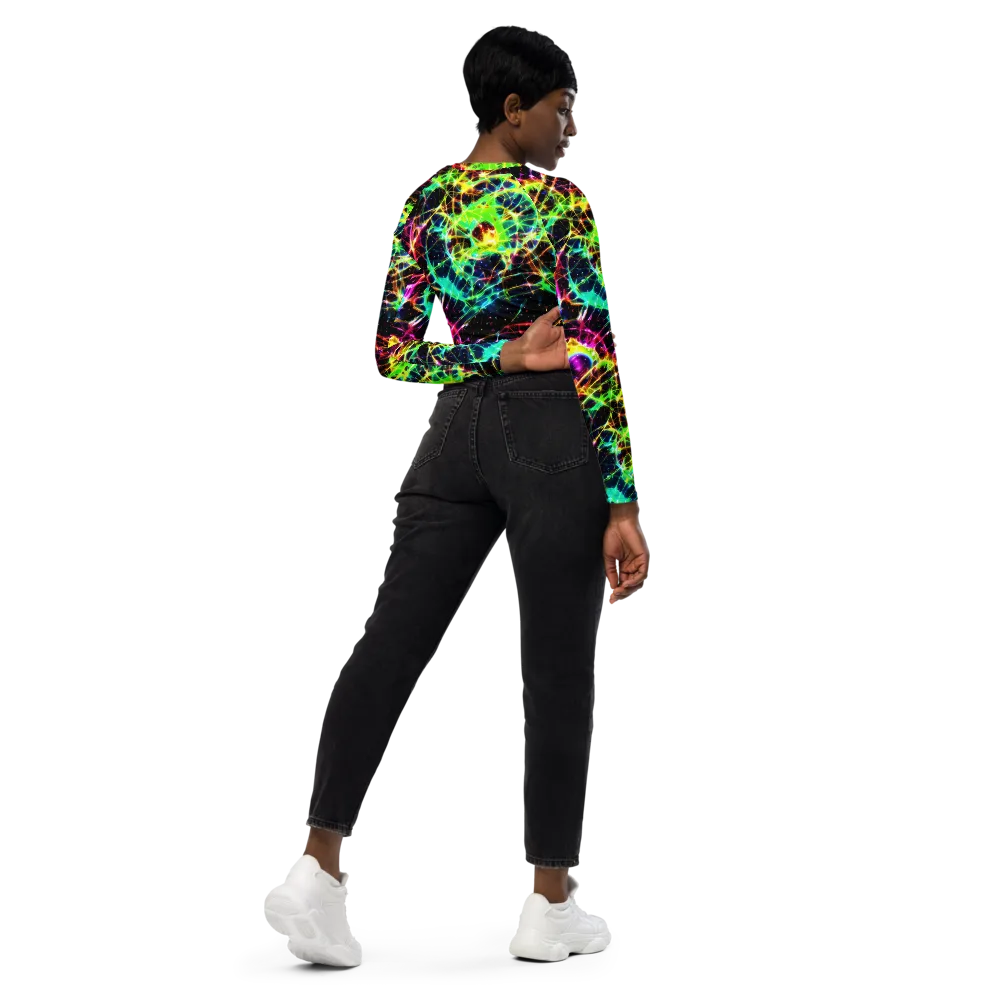 Galactic Tangled Light on Long Sleeve Crop Top — Right Back
