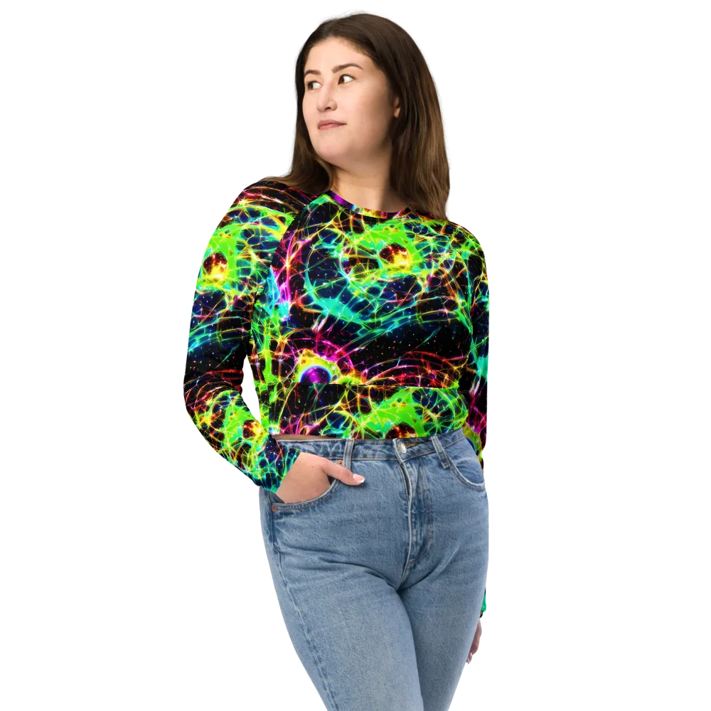 Galactic Tangled Light on Long Sleeve Crop Top — Front