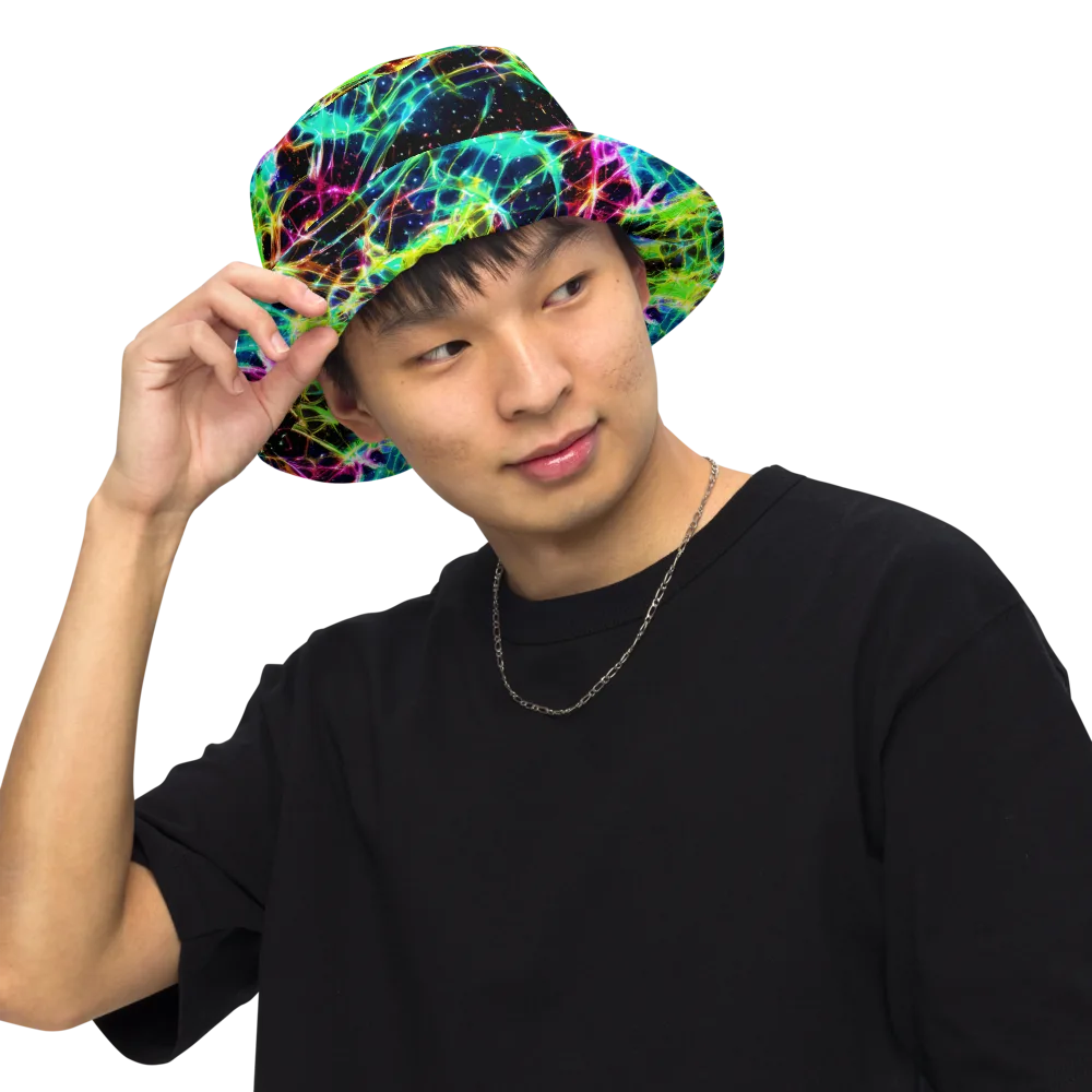 Galactic Tangled Light on Reversible Bucket Hat — Front Inside