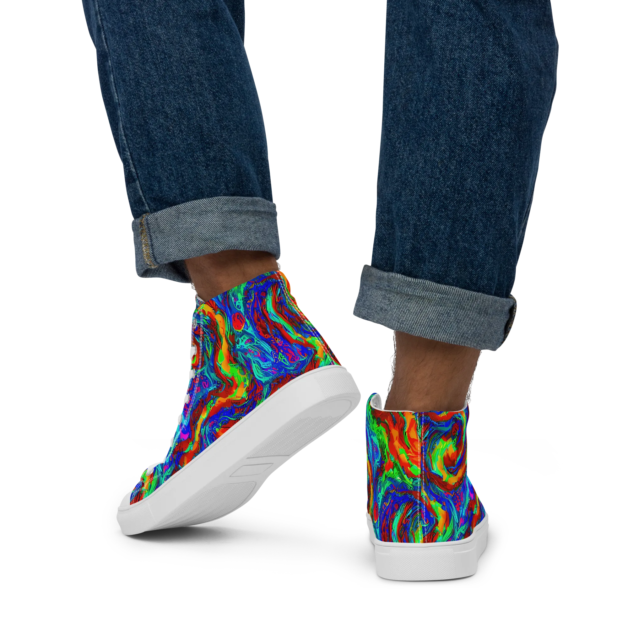 The Chromatic Rush on Men's High Top Canvas Shoes — Back