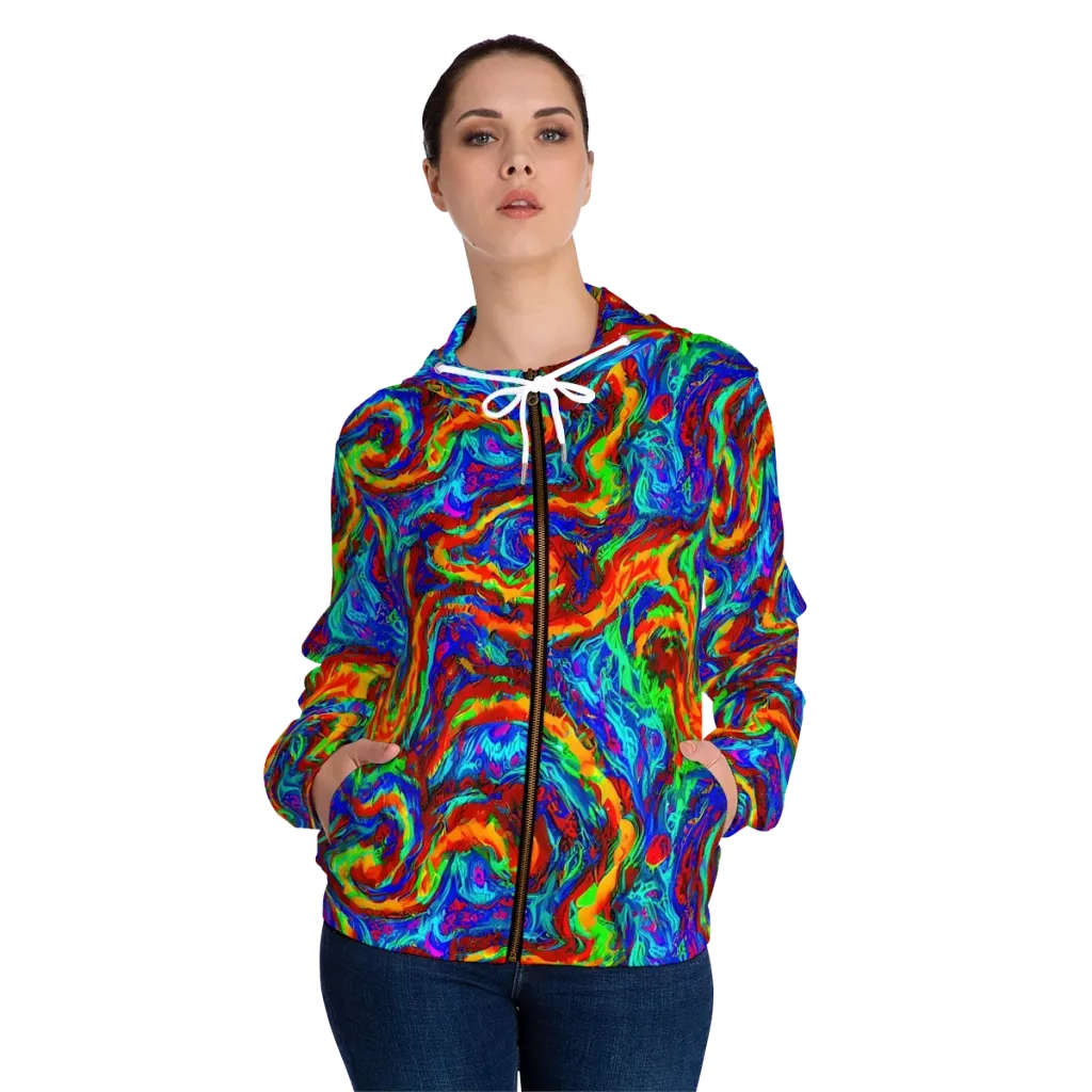 The Chromatic Rush on Women's Full-Zip Hoodie — Front On Person