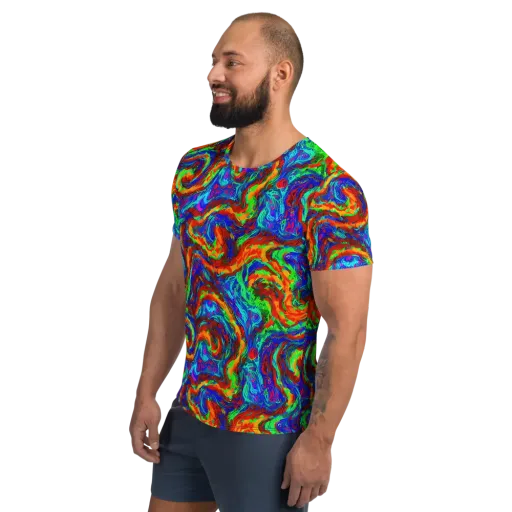 The Chromatic Rush on a Men's Athletic T-Shirt