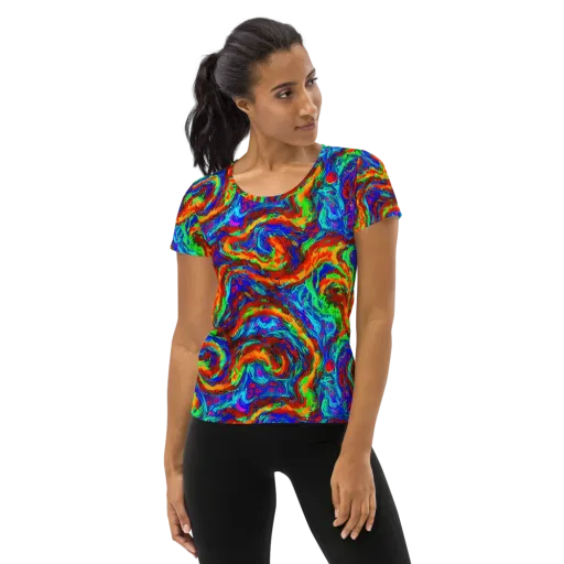 The Chromatic Rush on a Women's Athletic T-Shirt