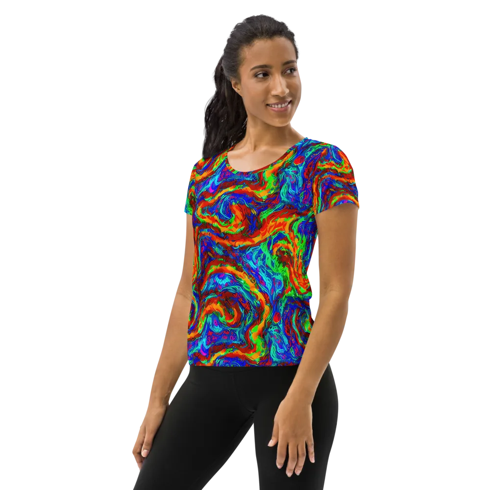 The Chromatic Rush on Women's Athletic T-Shirt — Left
