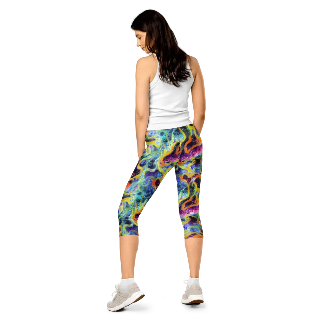 Electric Rivulet on Capri Leggings — Back