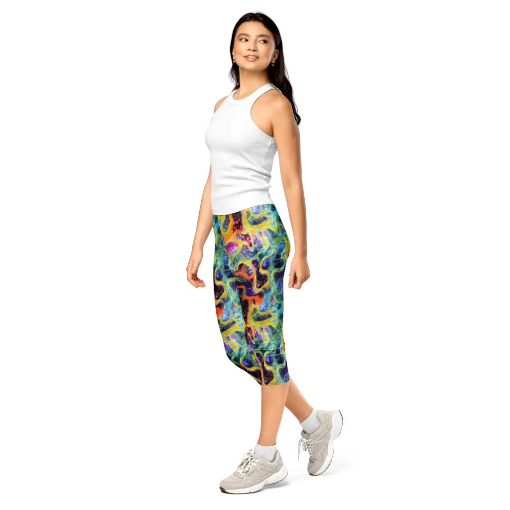 Electric Rivulet on Capri Leggings — Left Front