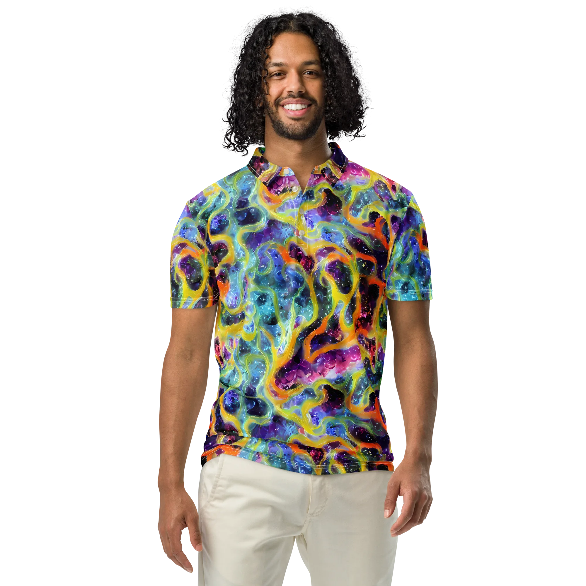 Electric Rivulet on Men's Slim Fit Polo Shirt — Front