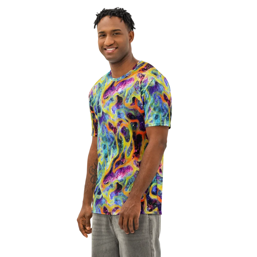 Electric Rivulet on Men's Cotton Crew Neck T-Shirt — Left Front