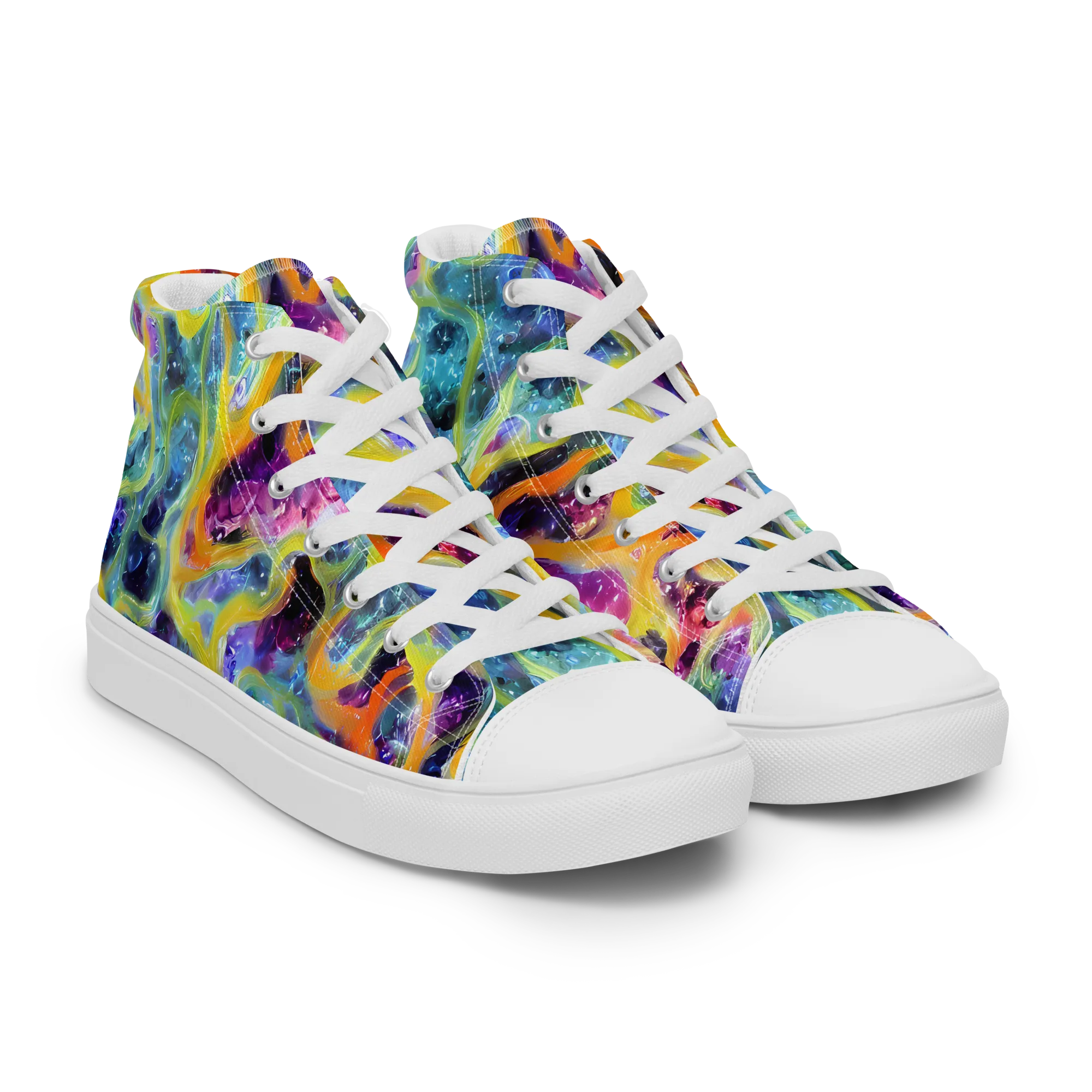 Electric Rivulet on Men's High Top Canvas Shoes — Right Front