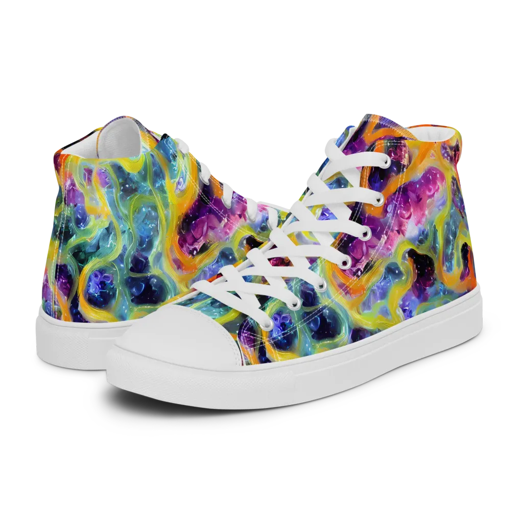 Electric Rivulet on Men's High Top Canvas Shoes — Left
