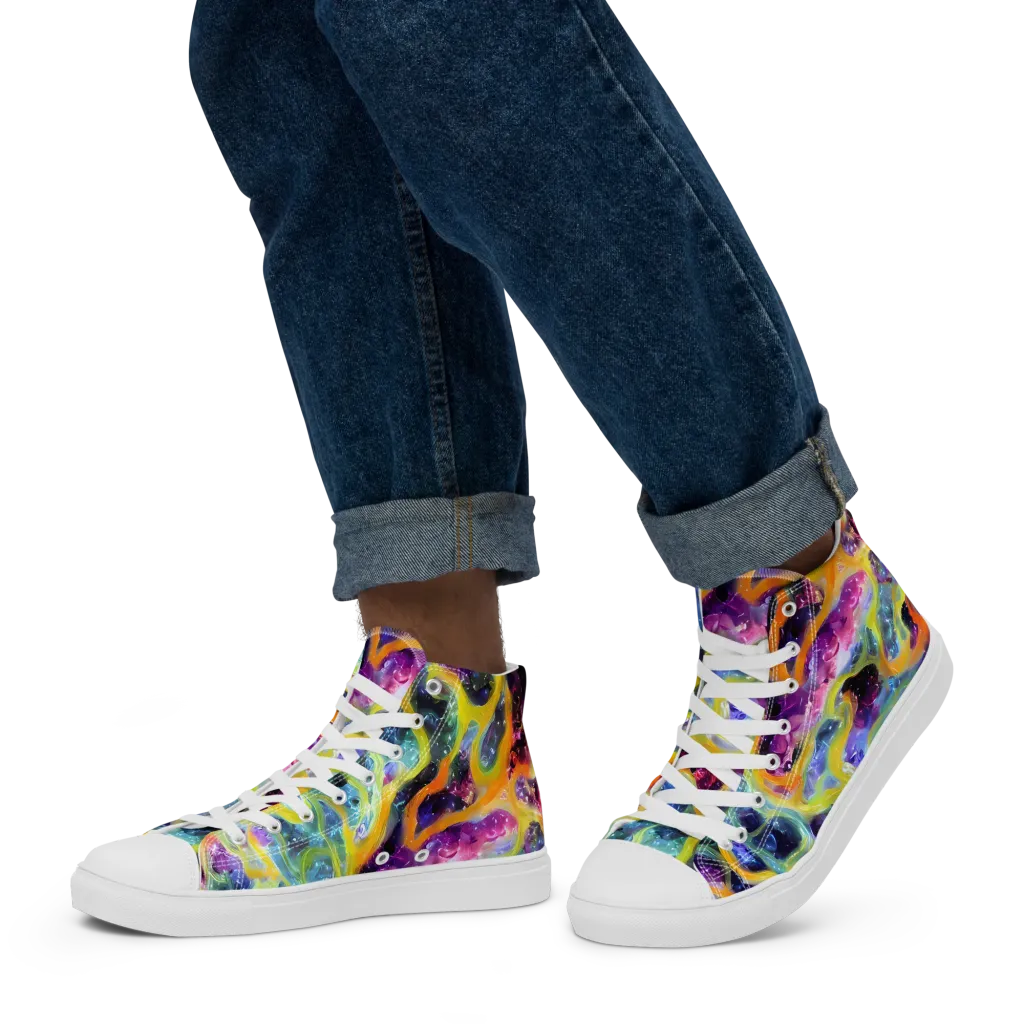 Electric Rivulet on Men's High Top Canvas Shoes — Left
