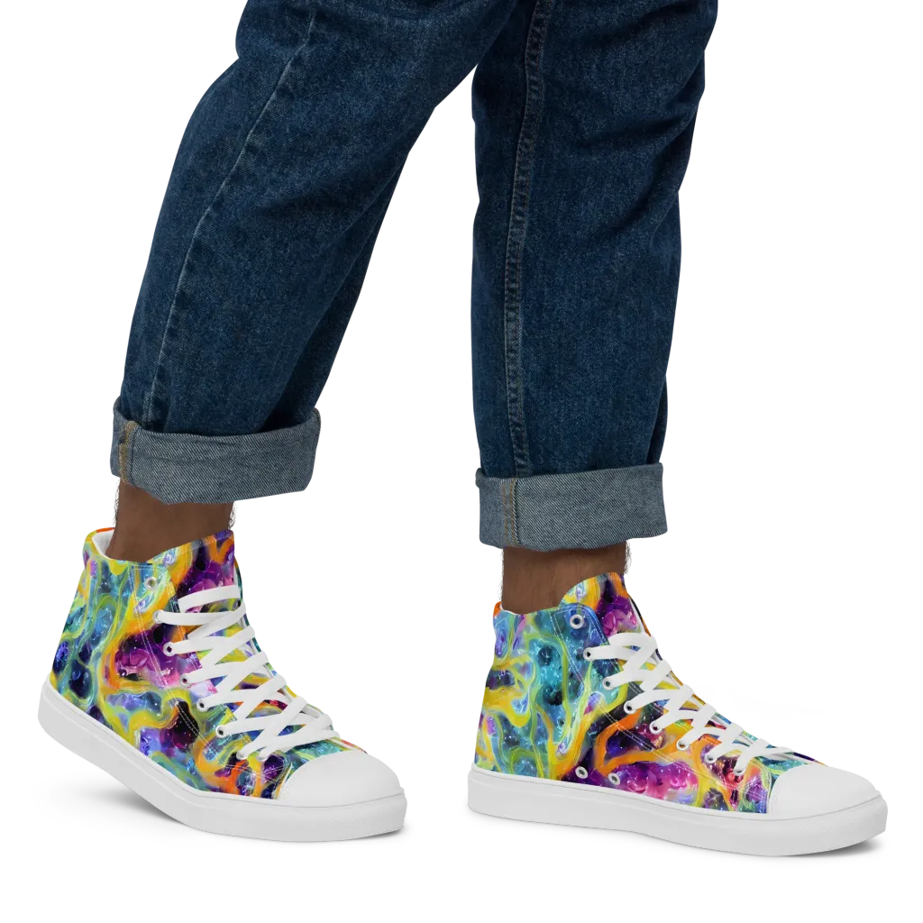 Electric Rivulet on Men's High Top Canvas Shoes — Right