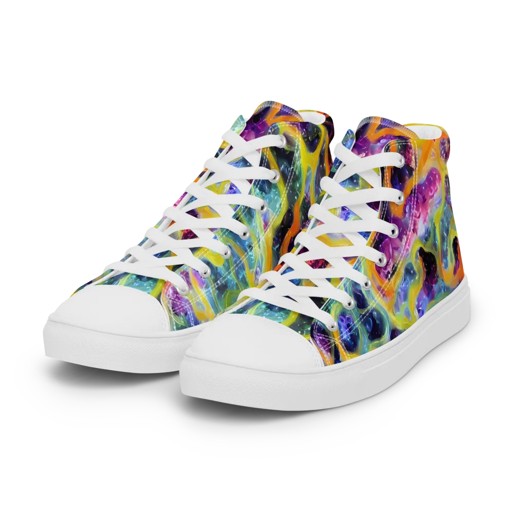 Electric Rivulet on Women's High Top Canvas Shoes — Left Front