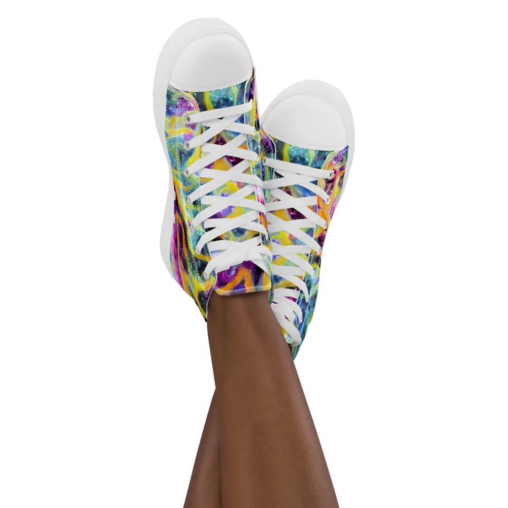Electric Rivulet on Women's High Top Canvas Shoes — Front