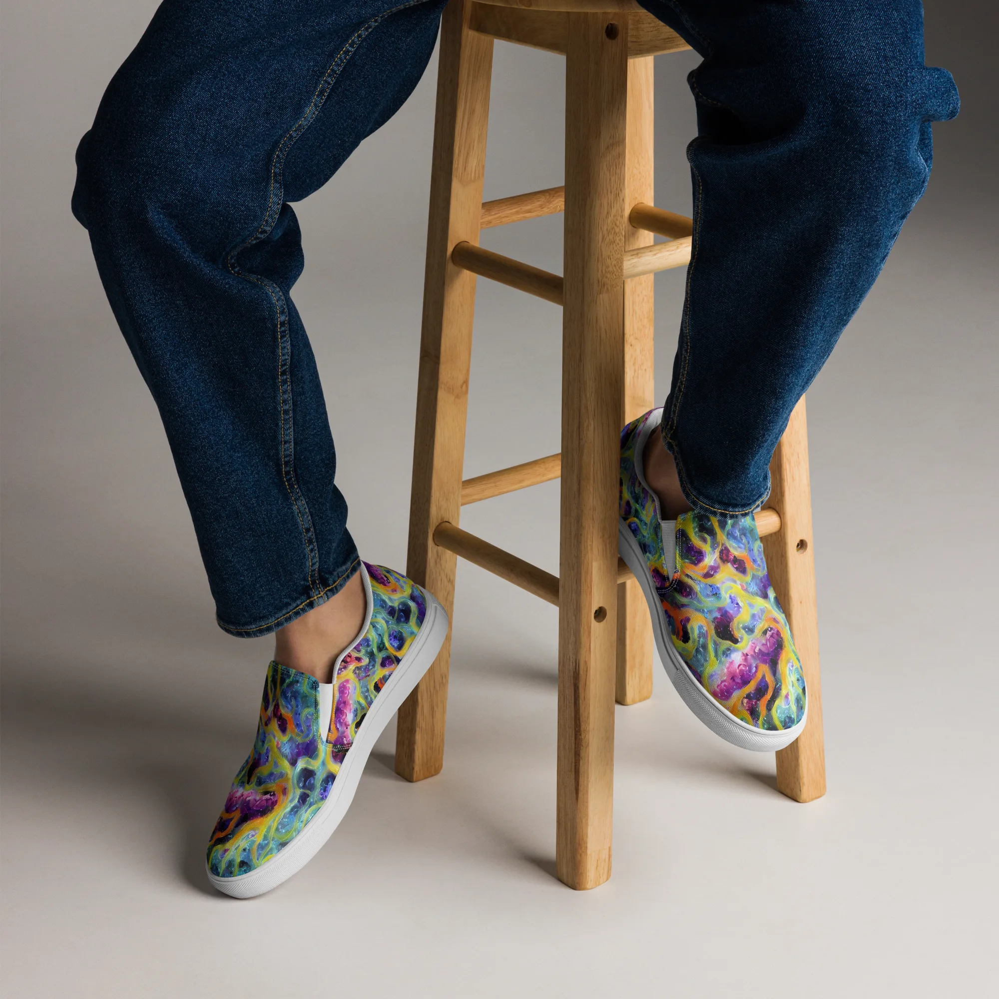 Electric Rivulet on Men's Slip-On Canvas Shoes — Front