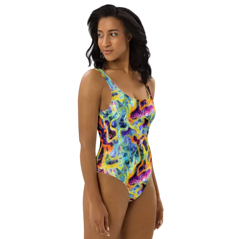 Electric Rivulet on One-Piece Swimsuit — Right