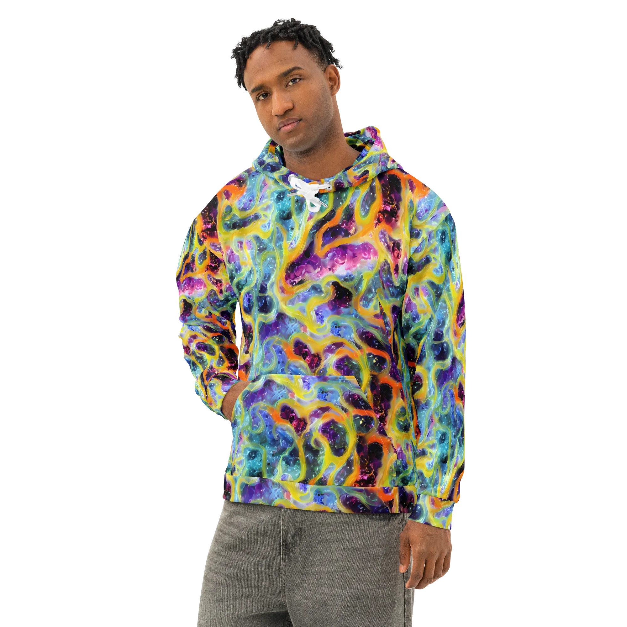 Electric Rivulet on Cotton Hoodie — Left Front