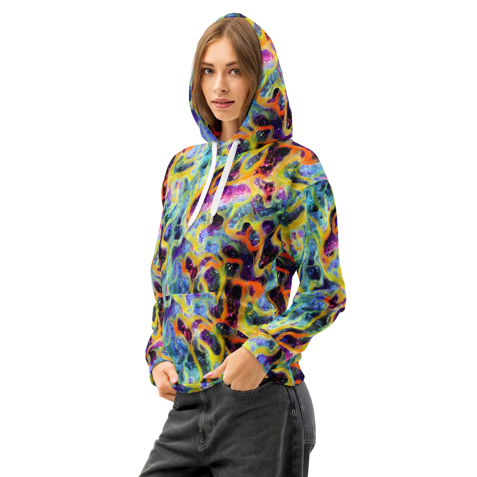 Electric Rivulet on Cotton Hoodie — Left Front