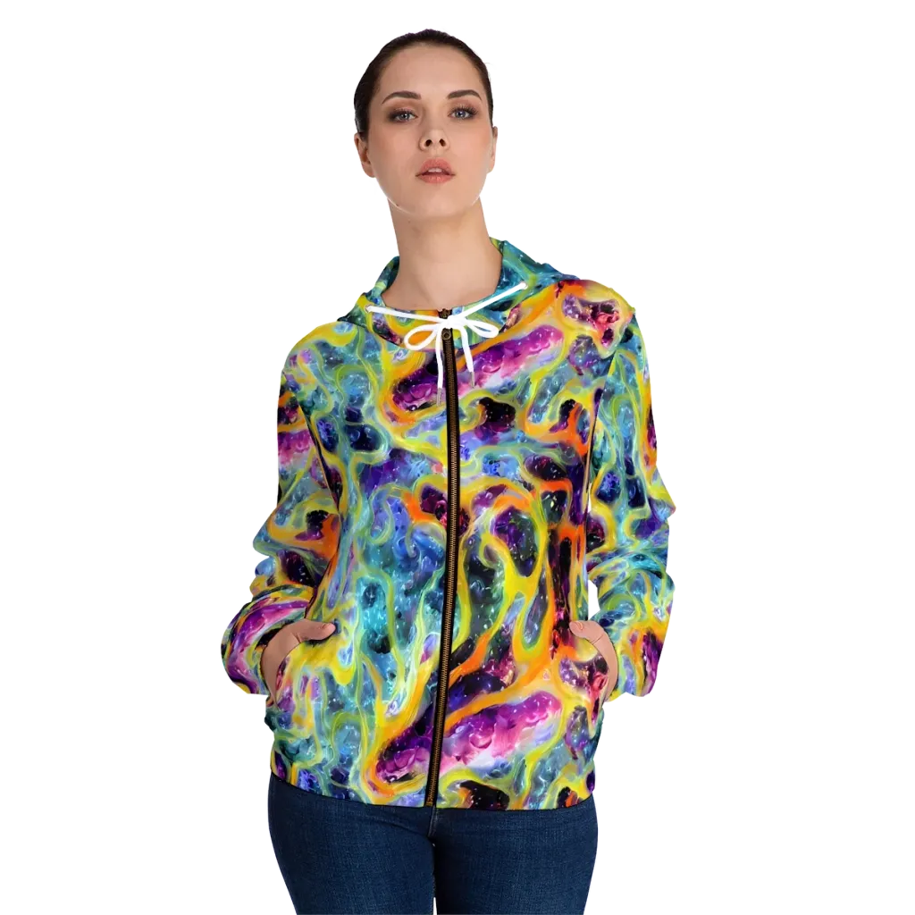 Electric Rivulet on Women's Full-Zip Hoodie — Front On Person