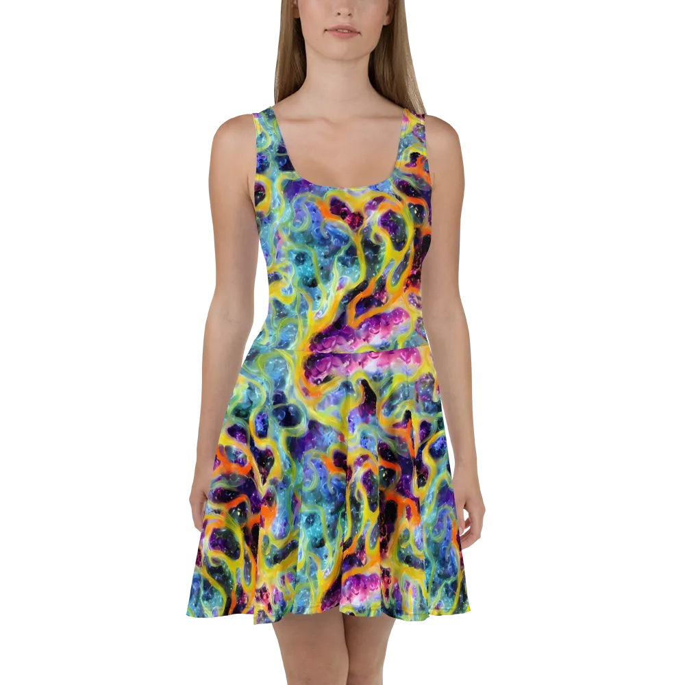 Electric Rivulet on Skater Dress — Front