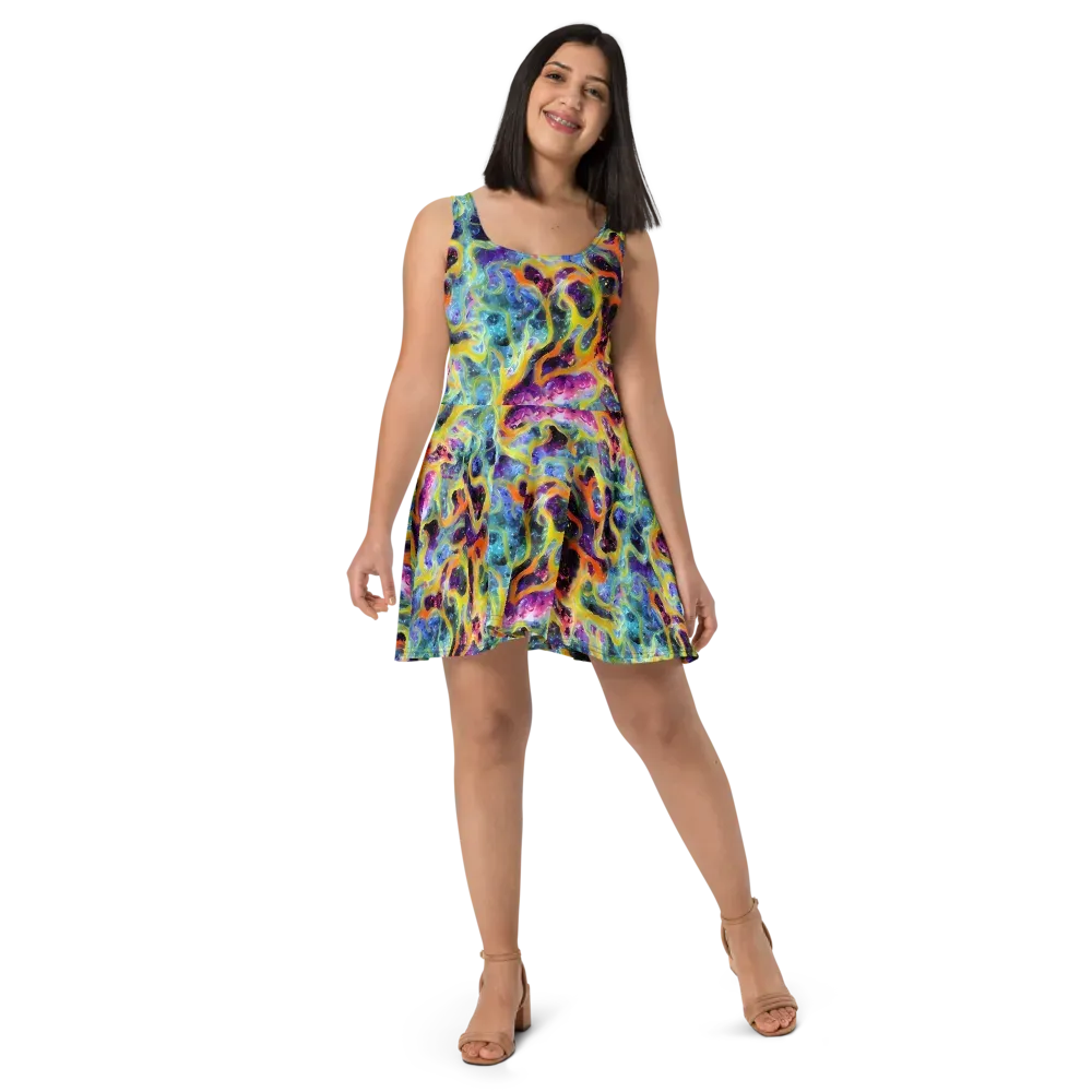 Electric Rivulet on Skater Dress — Front