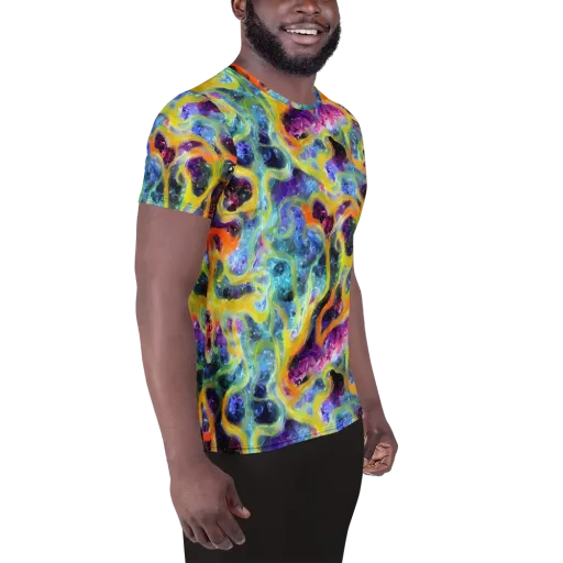 Electric Rivulet on a Men's Athletic T-Shirt